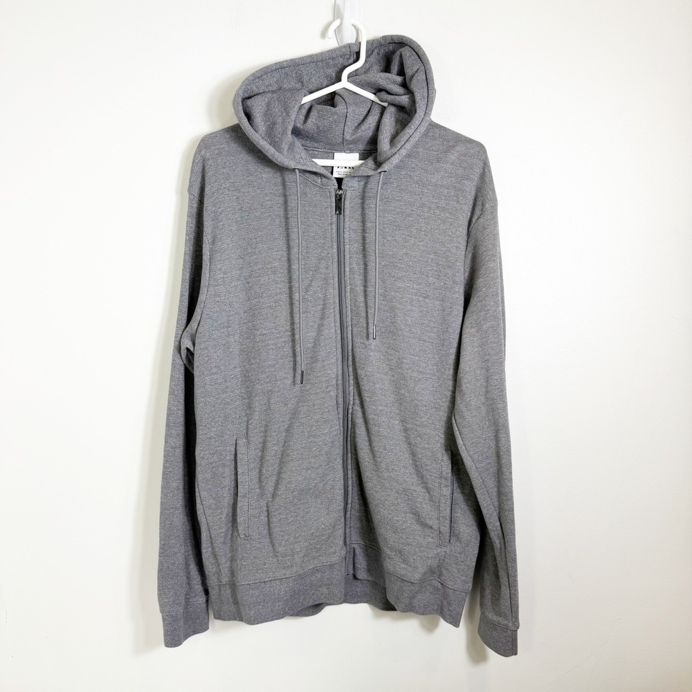 Zara Zip Up Hoodie Mens XL Grey Textured Knit Drawstring Long Sleeve Jacket